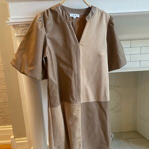 Brown Short Sleeve Dress suede and leather